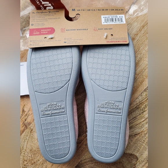 New Womens Size M 7-8 Chenille Slippers Dearfoams Dusty Pink - Picture 6 of 7